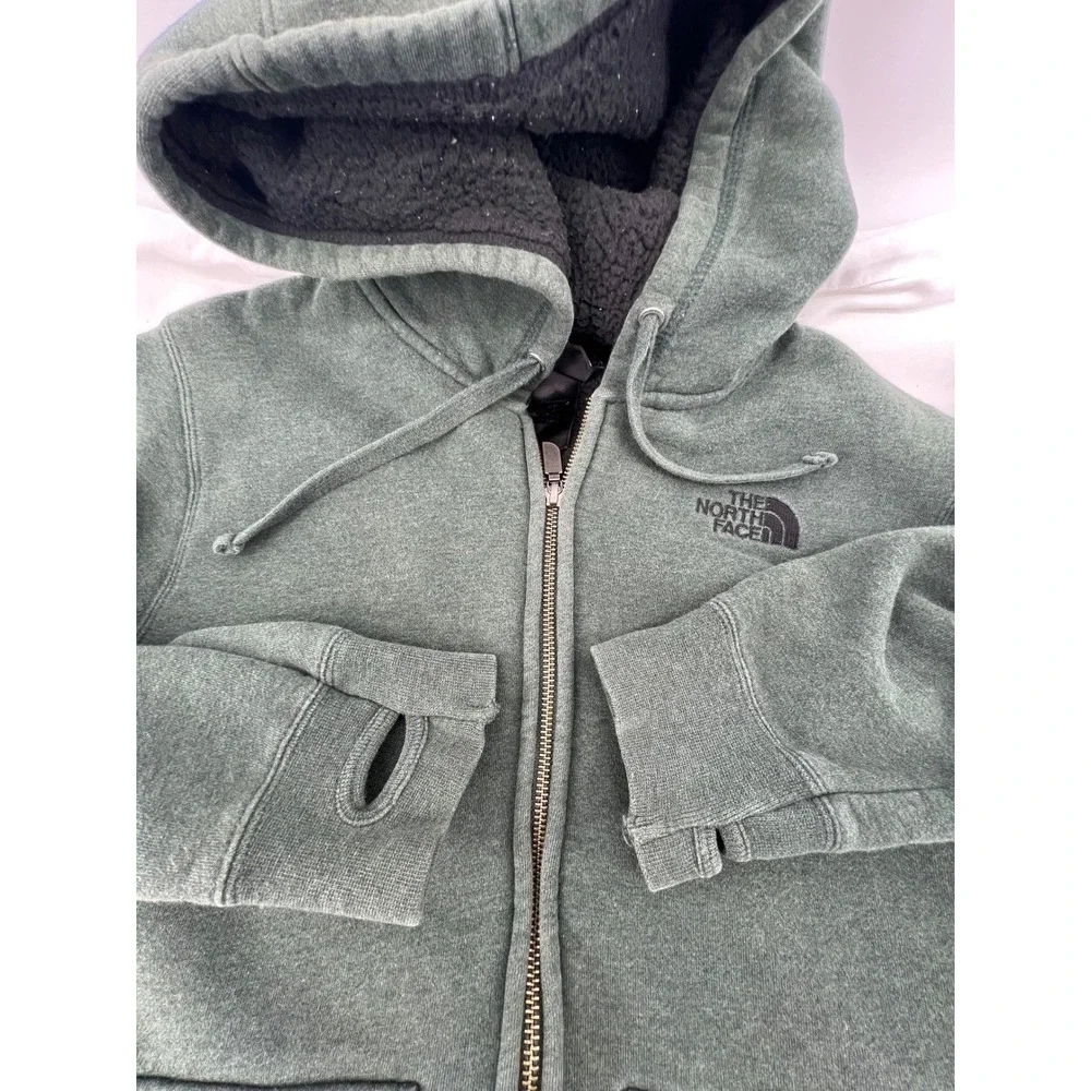 The North Face Boys Fleece‎ Lined Full Zip Hoodie Green Sherpa Hooded Jacket S